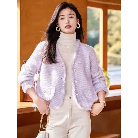 时尚气质韩版2023年秋季新款女装温柔百搭短款v领小香风开衫毛衣图片