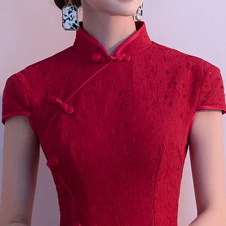 旗袍敬酒服新娘2023新款酒红色平时可穿小个子订婚礼服连衣裙鱼尾商品大图