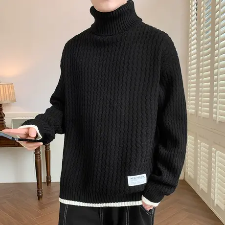 潮男冬季高领毛衣时尚百搭针织衫18岁学生加绒保暖打底衫帅气线衣图片
