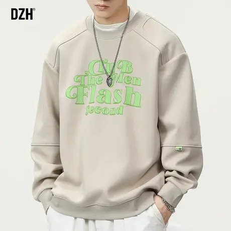 男士杏色卫衣男款春秋无帽美式复古男装2024新款休闲长袖上衣百搭商品大图