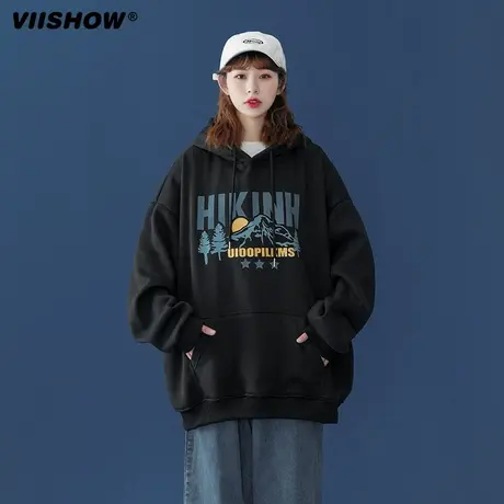 VIISHOW卫衣男潮牌宽松2024新款雪山连帽内搭上衣男春秋百搭休闲商品大图