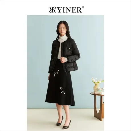 YINER音儿女装冬季收腰法式优雅腰带短款保暖白鸭绒羽绒服商品大图