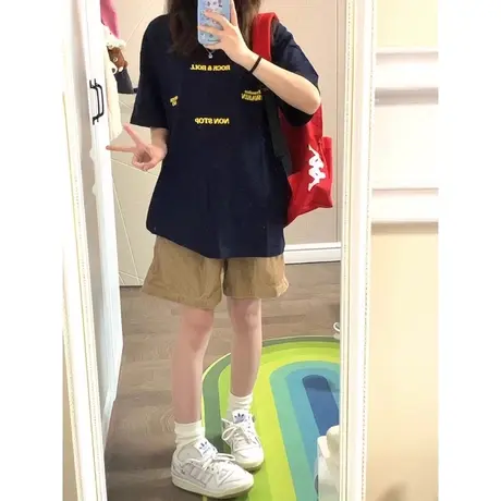 日系复古休闲短裤女2023宽松百搭小个子五分裤夏季薄款阔腿运动裤图片