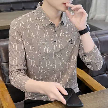 T恤男长袖ins潮牌翻领POLO衫2022新款冰丝秋季打底衫男装秋衣潮流商品大图