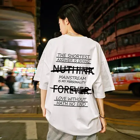 Nuthink欧美高街字母短袖T恤男潮ins中性风宽松潮牌半袖男款夏季图片