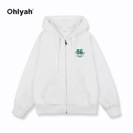 Ohlyah秋季日常舒适运动休闲字母印花连帽开衫卫衣上衣外套男装商品大图