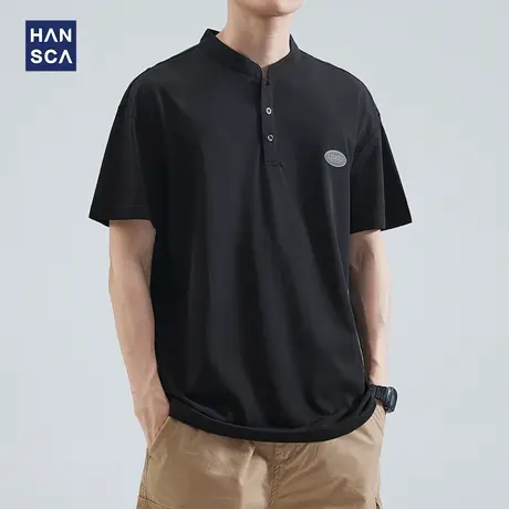 hansca 珠地棉短袖t恤男polo衫夏季潮牌美式宽松休闲亨利领上衣服商品大图