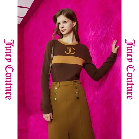 Juicy Couture橘滋初秋冬新款一杯摩卡撞色JC提花女式毛衣商品大图