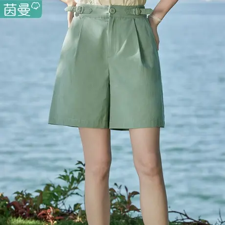 茵曼旗舰店小个子休闲阔腿短裤女2024夏季新款纯棉A字高腰直筒裤图片