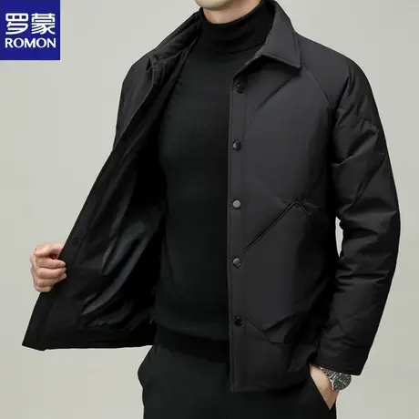 罗蒙翻领款羽绒服男士外套短款中青年商务休闲加厚鸭绒保暖爸爸装商品大图