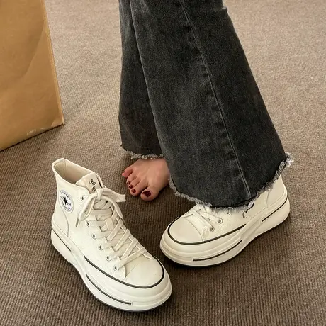 鞋子女春秋厚底高帮帆布鞋女夏季2023新款爆款百搭运动休闲小白鞋商品大图