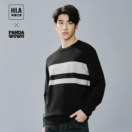 HLA/海澜之家panda wowo熊猫长袖针织衫2023秋季新款圆领毛衣男图片