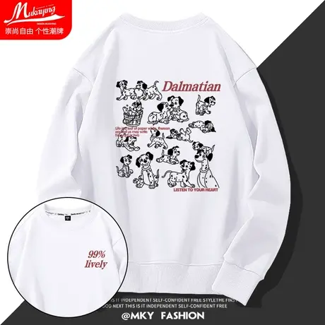 美式潮流复古小狗印花印花圆领卫衣男士秋季薄款宽松大码简约外套商品大图