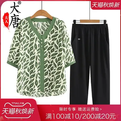 妈妈装夏装中袖T恤女洋气中老年人V领2023年新款时尚太太上衣半袖图片