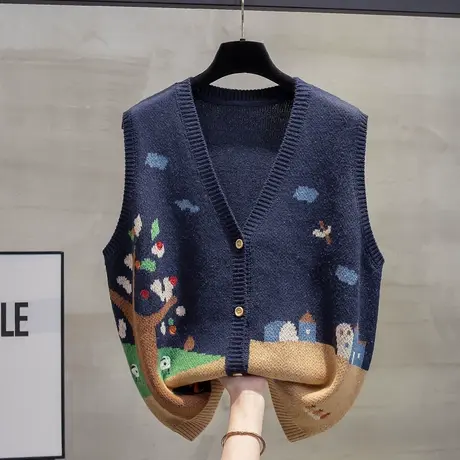 v领针织开衫马甲背心女2023秋装新款宽松外穿马夹外搭毛衣坎肩潮图片