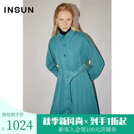 恩裳COVER冬季2022时尚羊毛毛织肌理感气质风衣外套式连衣裙图片
