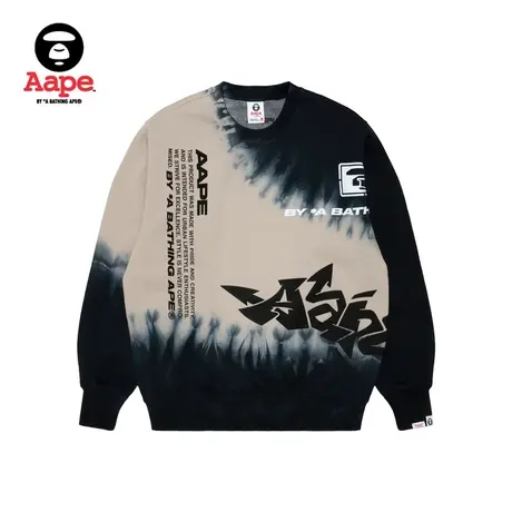 Aape旗舰店男装秋冬艺术字体印花拼接宽松薄绒圆领卫衣3932XXJ商品大图