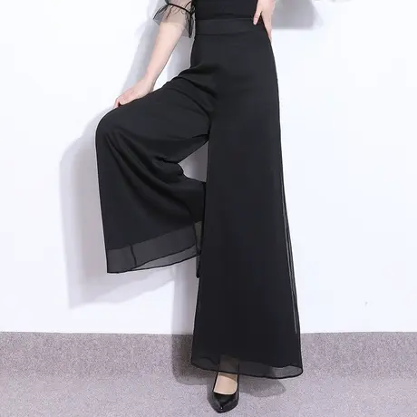 黑色宽松阔腿裤大脚裤女夏季2023新款高腰大码垂感长裤气质裙裤子商品大图