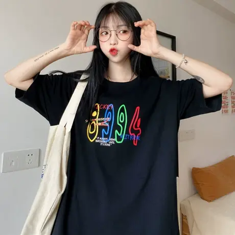网红大版短袖t恤女2020夏装宽松韩版学生原宿港风ins超火上衣服潮图片