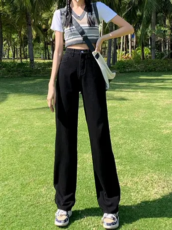 清仓捡漏外贸牛仔裤女高腰显瘦春季新款垂感宽松小个子拖地裤图片