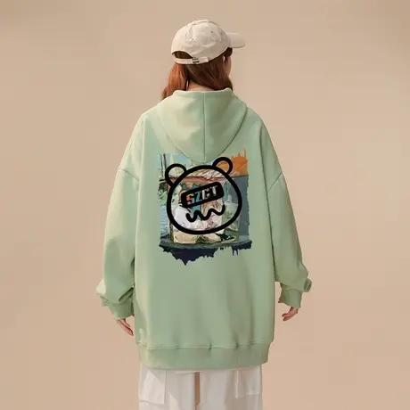 连帽设计感小熊卫衣女秋冬加绒加厚ins潮牌国潮高街宽松大码外套商品大图