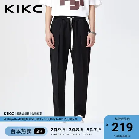 kikc休闲裤男2023春夏新款商场同款宽松抽绳弹力针织锥形黑色长裤商品大图