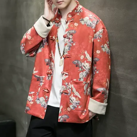 中国风男装麂皮绒夹克男中式盘扣外套唐装中山装夹克国潮情侣上衣商品大图