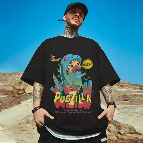 高街短袖t恤大码男装纯棉宽松情侣夏季oversize美式上衣服ins潮牌商品大图