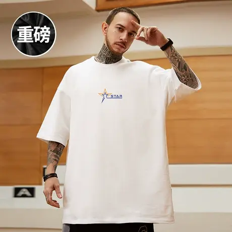 重磅美式胖子短袖t恤加肥加大码白色圆领纯棉简约男士半袖潮流男商品大图