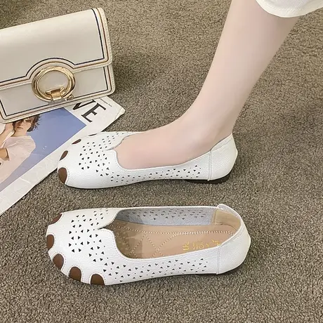 牛筋软底豆豆鞋女鞋2023新款夏季镂空透气妈妈鞋洞洞凉鞋女士单鞋图片