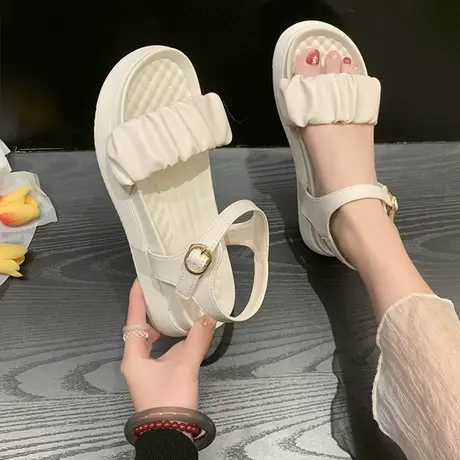 一字带凉鞋女夏季厚底2023年新款孕妇防滑大码宽脚三亚沙滩罗马鞋商品大图