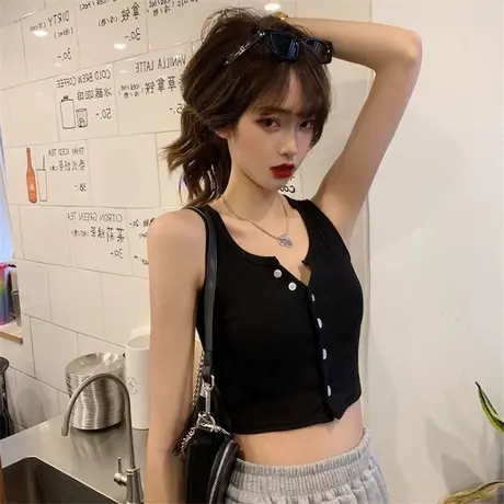 吊带背心女内搭设计感小众外穿短款无袖v领打底上衣网红紧身露脐商品大图