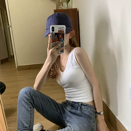春夏季针织吊带背心女外穿短款上衣秋紧身内搭美背带胸垫运动内衣图片