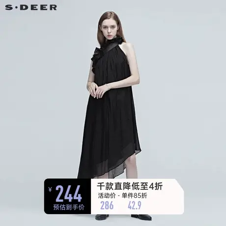 sdeer圣迪奥女装夏装挂脖不规则蕾丝露肩性感吊带连衣裙S20281283图片