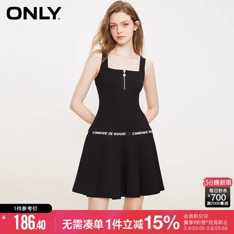 ONLY冬季气质收腰字母印花吊带百褶连衣裙女|123161024图片