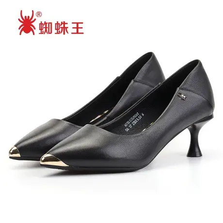 [商场同款]蜘蛛王女鞋2022春季新款尖头细跟工装鞋女士真皮高跟鞋商品大图