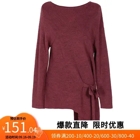 【艾格】2023春季新款女长袖圆领套头毛衣弹力宽松不规则针织衫图片