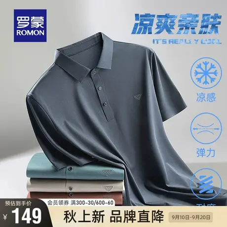 【含桑蚕丝+天丝】罗蒙男士短袖Polo衫夏季薄款弹力无痕翻领T恤衫商品大图