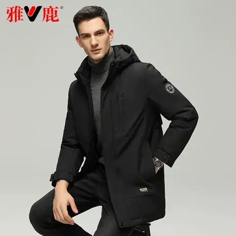 雅鹿官方中长款羽绒服男士2023新款黑色连帽鸭绒保暖休闲冬季外套商品大图