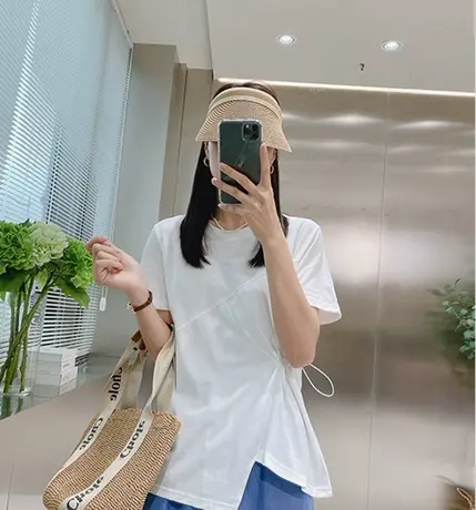 短袖t恤女新款夏季韩版短款纯色小众设计感不规则修身上衣ins潮装商品大图