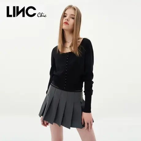 LINC金羽杰夏秋新款高腰百褶A字裙JK裙半裙短裙女S231SK031Y图片