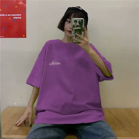 2023年新款春夏季情侣女装别致小众设计感潮ins上衣服正肩短袖t恤商品大图