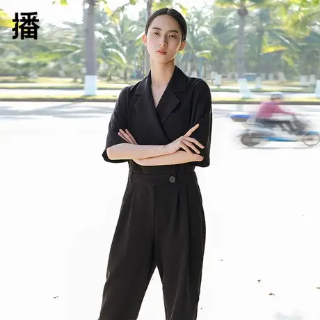 播连衣裤2023秋新款休闲翻领松紧脚口收腰西装连体裤女BDP2JD0255商品大图