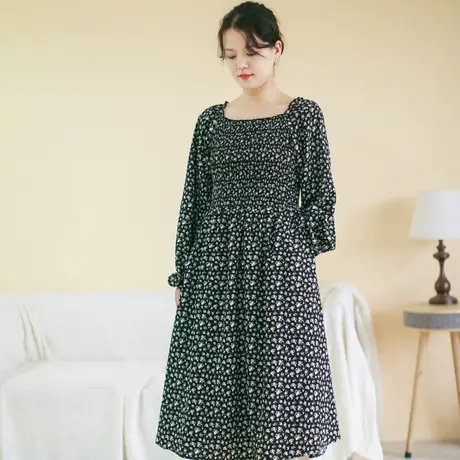 胖妹妹秋季2023新品法式复古方领雪纺连衣裙大码微胖长袖显瘦长裙商品大图