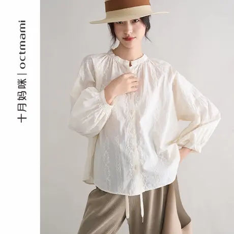 十月妈咪孕妇绣花圆领衬衫2025新款春季外穿宽松显瘦小清新上衣图片