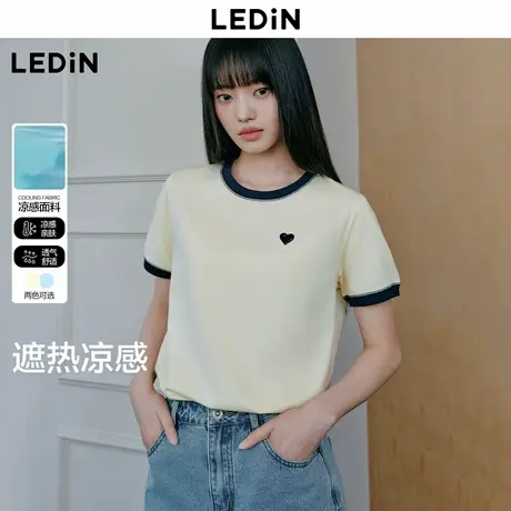 【昕怡粉丝专享】【凉感T】乐町撞色短袖T恤女装正肩少女爱心上衣图片