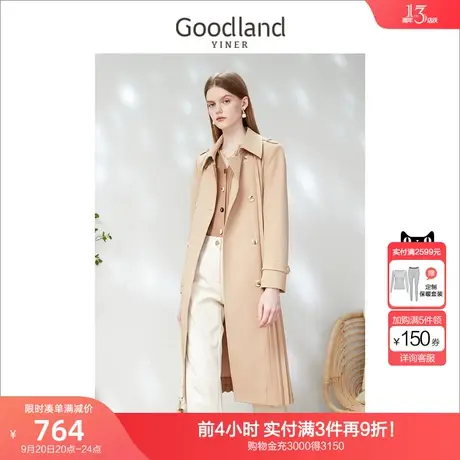 音儿美地女装2023春季新款通勤时尚双排扣设计感中长款风衣商品大图