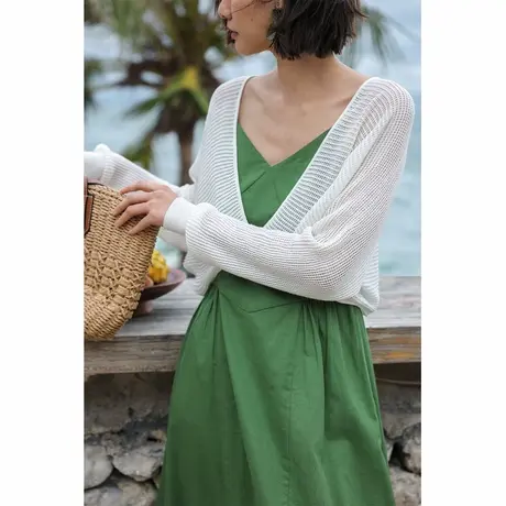 弥古白色针织开衫女防晒短款上衣2025新款夏季披肩吊带裙外搭罩衫商品大图
