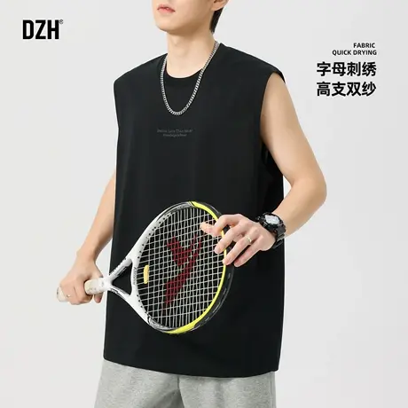 男士刺绣黑色无袖t恤男2025新款跑步健身运动背心夏外穿美式坎肩图片