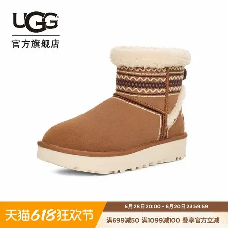 UGG冬季新款男女同款舒适时尚厚底休闲经典迷你刺绣雪地靴1158281商品大图